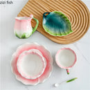 Axya Rose Ceramic Tea Set with Petaled Teapot and Butterfly Bud Cup