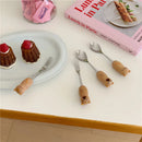 Axyaa Kids Bear Cat Cutlery Set: Stainless Steel Spoon & Fork Utensils Gift