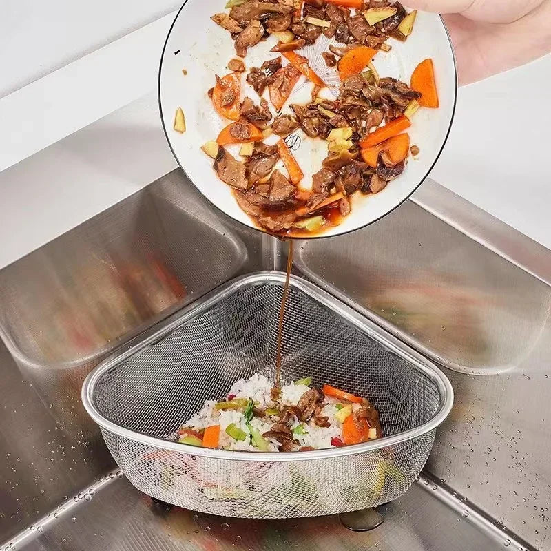 Axyaa Stainless Steel Triangle Sink Basket Residue Filter Net Veggie Wash Shelf