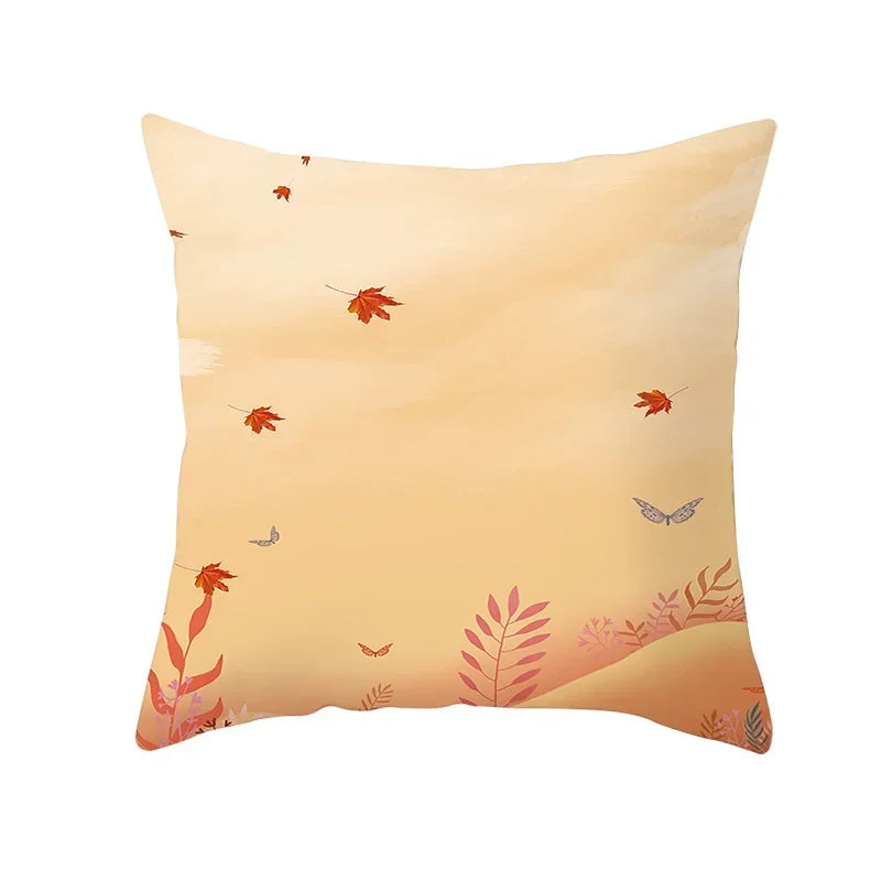 Axyaa Autumn Maple Leaves Pillow Cases with Fresh Print Flower Plant Custom Polyester Cover