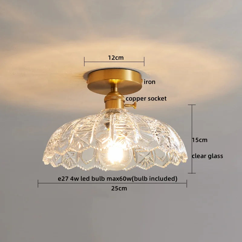 Axyaa Glass Copper LED Ceiling Light Fixture Simple Art Bedroom Living Room Chandelier