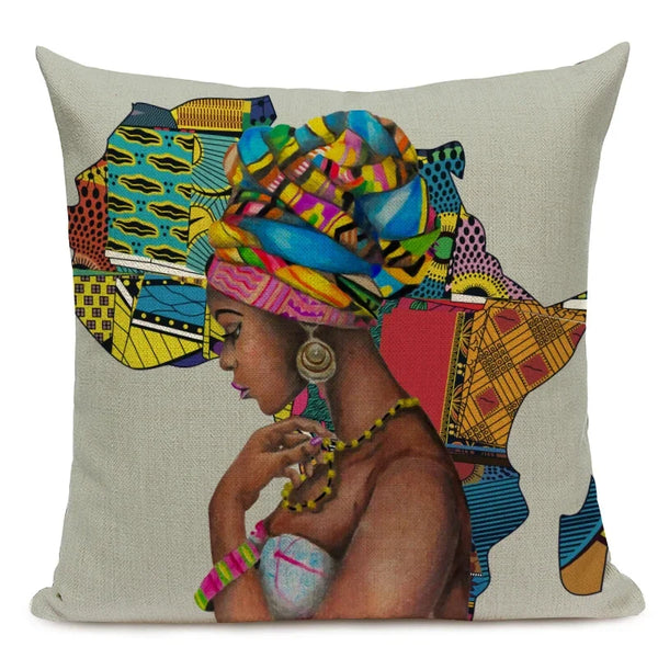 African Nation Women Portrait Pillow Cover for Home Decor by Axyaa