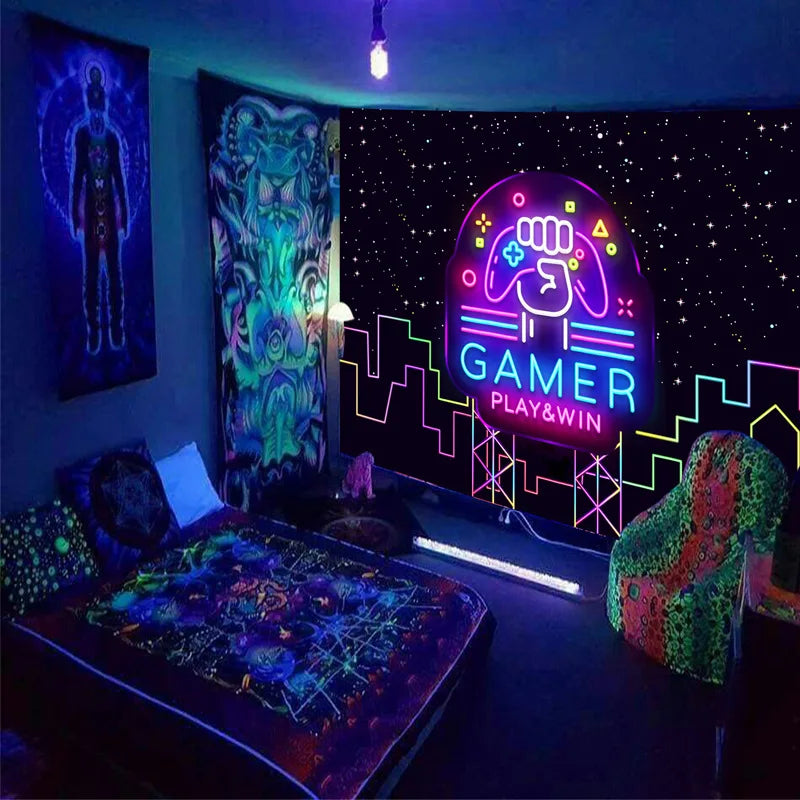Axyaa Fluorescent Skull Tapestry UV Decorative Cloth Home Wall Art