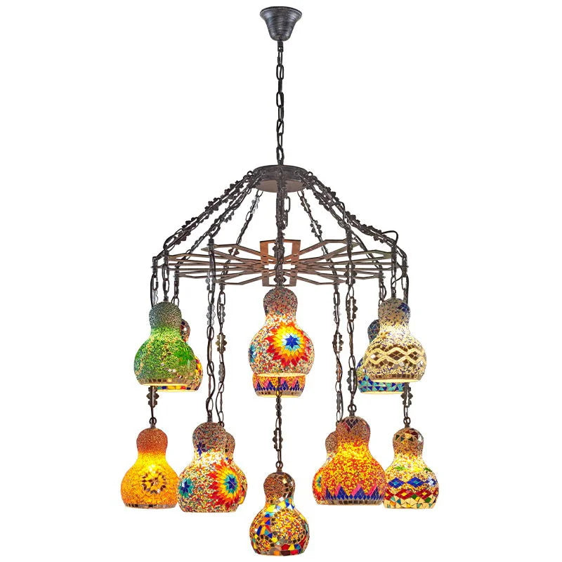 Axyaa Turkish Mosaic Chandelier: Handcrafted Stained Glass Pendant Lamp