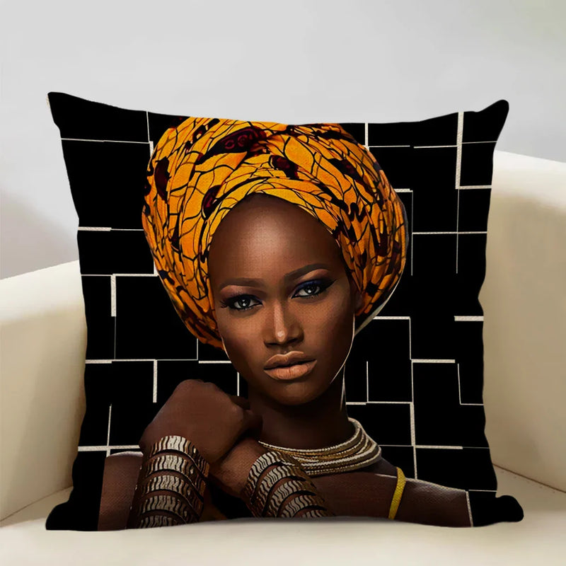 Axyaa African Retro Fashion Girl Sofa Cushion Cover 45x45cm Home Decor Pillow Cover