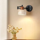 Axyaa Yellow Travertine Interior LED Wall Light with Black Iron Arm Glass, Modern Nordic Bedside Lamp