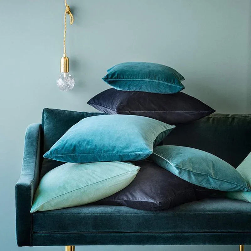 Blue Velvet Cushion Cover for Stylish Home Decor by Axyaa