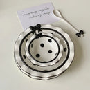 Axya Polka Dot Ceramic Tableware Set, Cute Bow Design, Nordic Style Dinner Plate & Rice Bowl