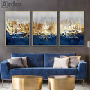 Islamic Gold Blue Wall Art Canvas Painting Print for Modern Living Room by Axyaa