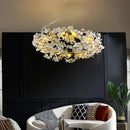 Axyaa Gold Villa Crystal LED Chandelier - Elegant Lighting for Dining Room & Lobby