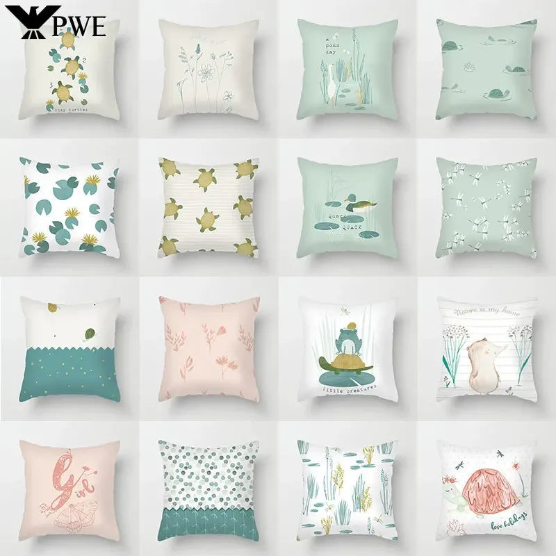 Axyaa Sea Turtle & Bird Pillowcase - Single Print Sofa Case for Children's Bedroom