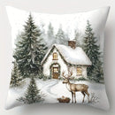 Axyaa Winter Snow Hut Pillow Cover, Festive Christmas Sofa Cushion Home Decor