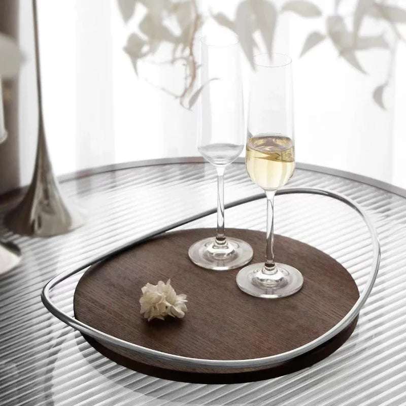 Axya Oval Stainless Steel Tray with Handle, Aromatherapy Mirror Cosmetic Storage