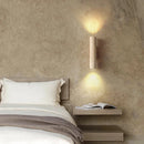 Axyaa Wood Canopy LED Wall Lights Bedroom Bedside Lamp Sconce - Nordic Modern Yellow Travertine