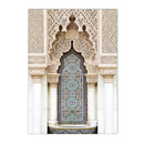 Morocco Architecture Islamic Canvas Art Print with Beige Flower Palm Tree Painting - Axyaa