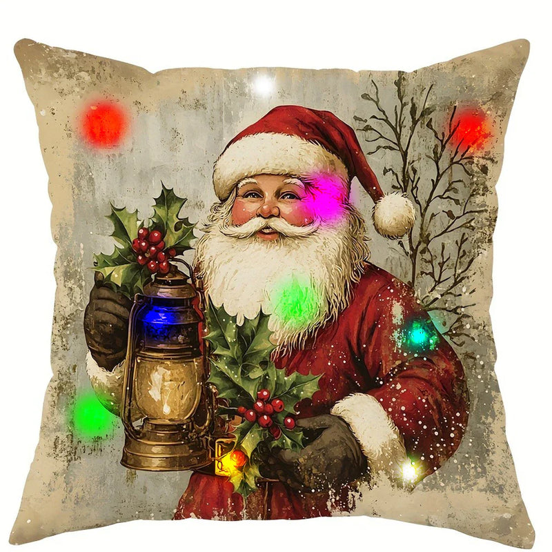 Axyaa LED Christmas Pillowcase with Santa Claus Snowman Fawn Design Home Party Decor