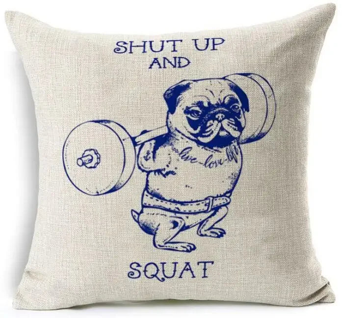 Square Linen Pug French Bulldog Pillow Cover by Axyaa