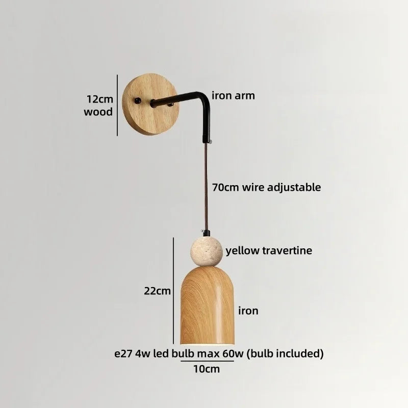 Axyaa Yellow Travertine Wooden LED Wall Lamps With Switch for Living Room Stair Light