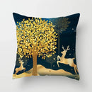 Axyaa Black Gold Elk Tree Bird Butterfly Printed Pillowcase for Living Room Home