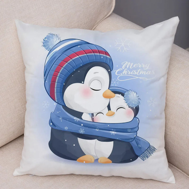 Axyaa Santa Little Penguin Pillowcase 45x45cm Merry Christmas Deer Cushion Cover