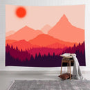 Axyaa Mountain Red Sun Tapestry: Forest Trees Wall Hanging for Home Aesthetic