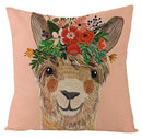 Axyaa Kawaii Flower Linen Pillow Case 45x45 cm Cute Animal Cushion Cover