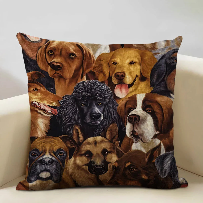 Axyaa Cat and Dog Pattern Cushion Cover 45x45cm Linen Square Pillowcase