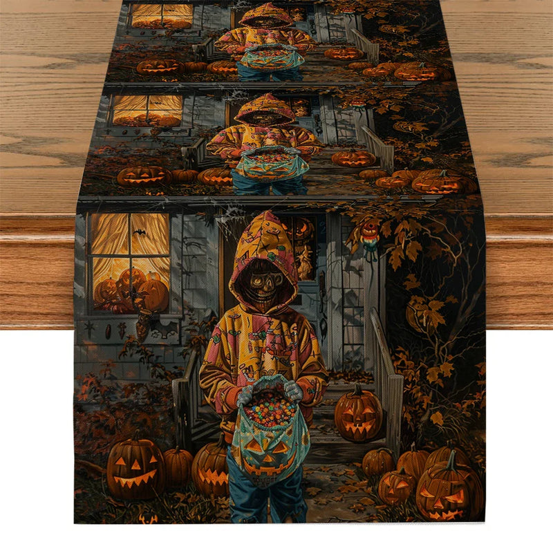 Axyaa Pumpkin Head Candy Figure Table Runner for Farmhouse Decor