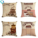 Axyaa Coffee Cup Print Linen Cushion Cover - 45x45CM Sofa Bed Decor