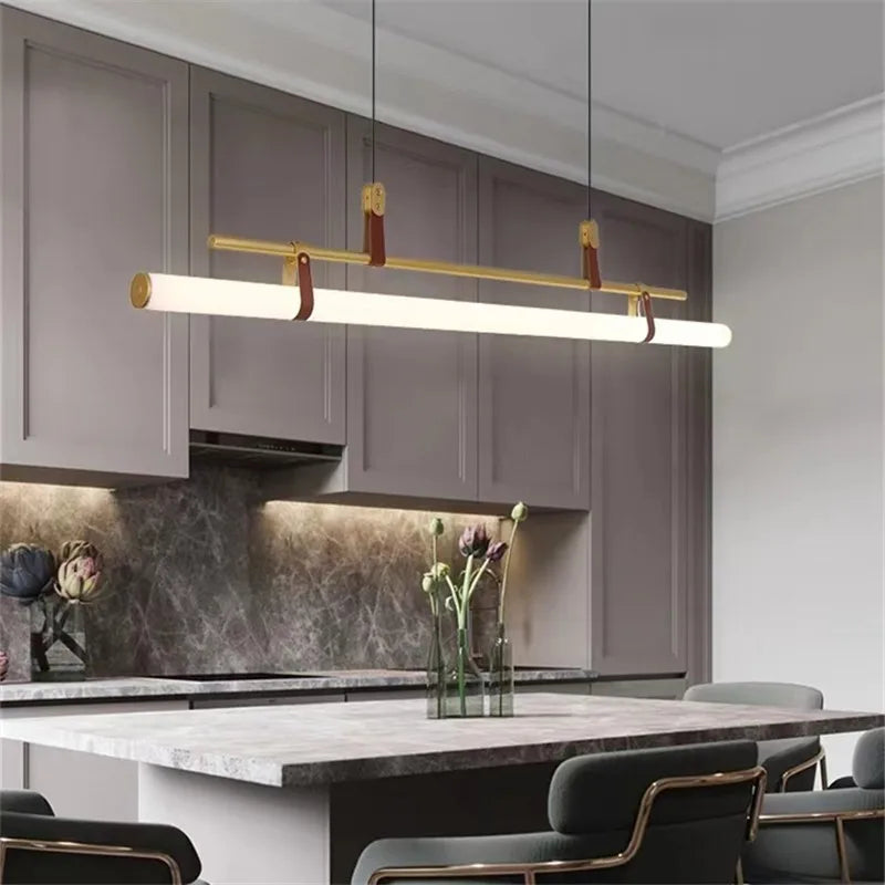 Axyaa Mid Century Modern Tube Chandelier in Black and Gold