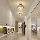 Axyaa Nordic Wood Iron Cage Ceiling Lamp: Retro Illuminaire for Hallway, Entrance, Balcony.