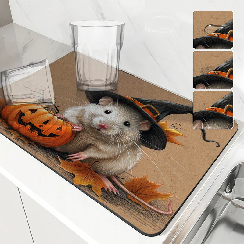 Axyaa Halloween Mouse Kitchen Drying Mat