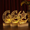 Wooden Moon Star LED Lights Decor for Eid Mubarak Night Light by Axyaa