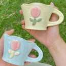Axya Flower Mug: Hand-Painted Ceramic, Ins Style, Underglaze Color, Kitchen Drinkware