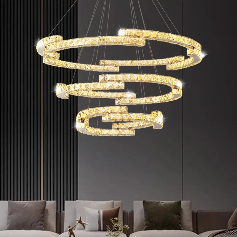 Axyaa Crystal Circular Living Room Pendant Chandelier