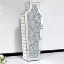 Axyaa Crushed Diamond Mirrored Vase 27" Tall, Crystal Silver Luxury Home Decor Piece