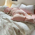 Axyaa Fresh Blue Floral Duvet Cover Set - Wrinkled Yann Bedding in Washing Cotton