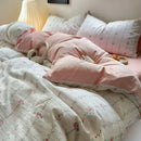 Axyaa Fresh Blue Floral Duvet Cover Set - Wrinkled Yann Bedding in Washing Cotton