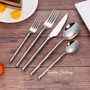 Axyaa Sliverware Set: 30Pcs Stainless Steel Cutlery with Bamboo Handle