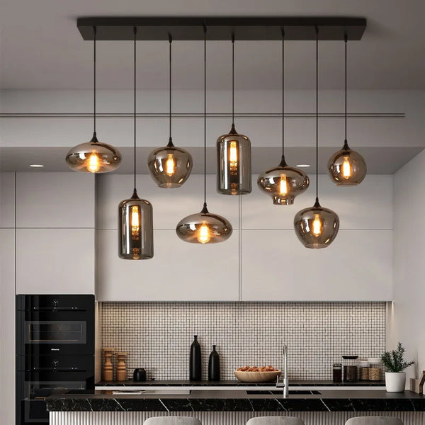 Axyaa Nordic Smoke Gray Glass Chandelier: Modern Industrial Style Hanging Light for Restaurants, Cafes, and Bars