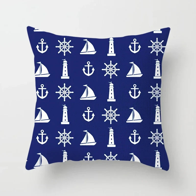 Axyaa Blue Mediterranean Compass Anchor Pillow Cover 45x45cm