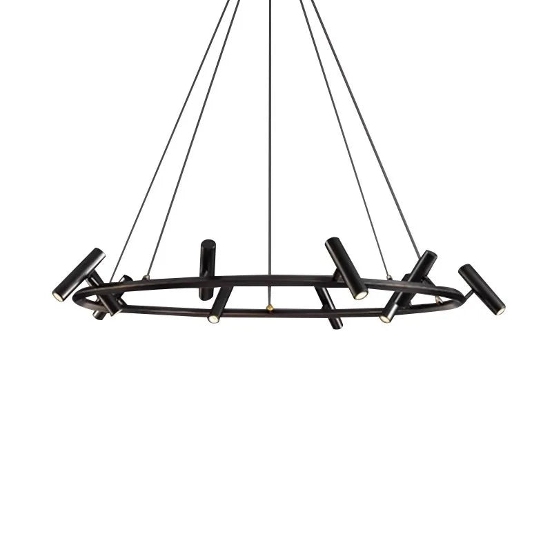 Axyaa Round Black Metal Chandelier - Adjustable LED Pendant Light for Home Lighting