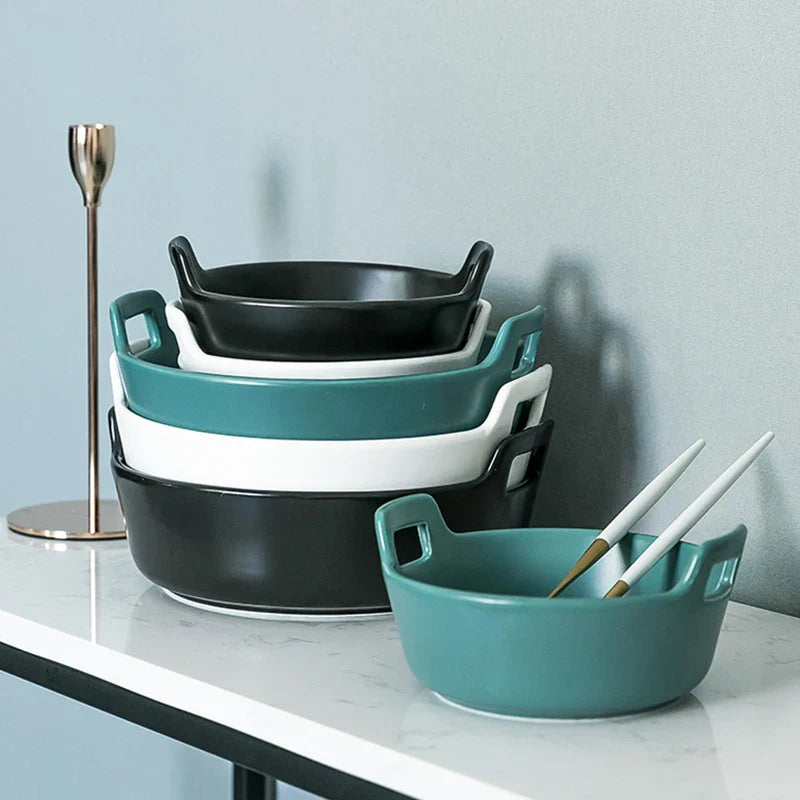 Axya Ceramic Fruit Plate Salad Deep Dish with Handle - Nordic Style Tableware