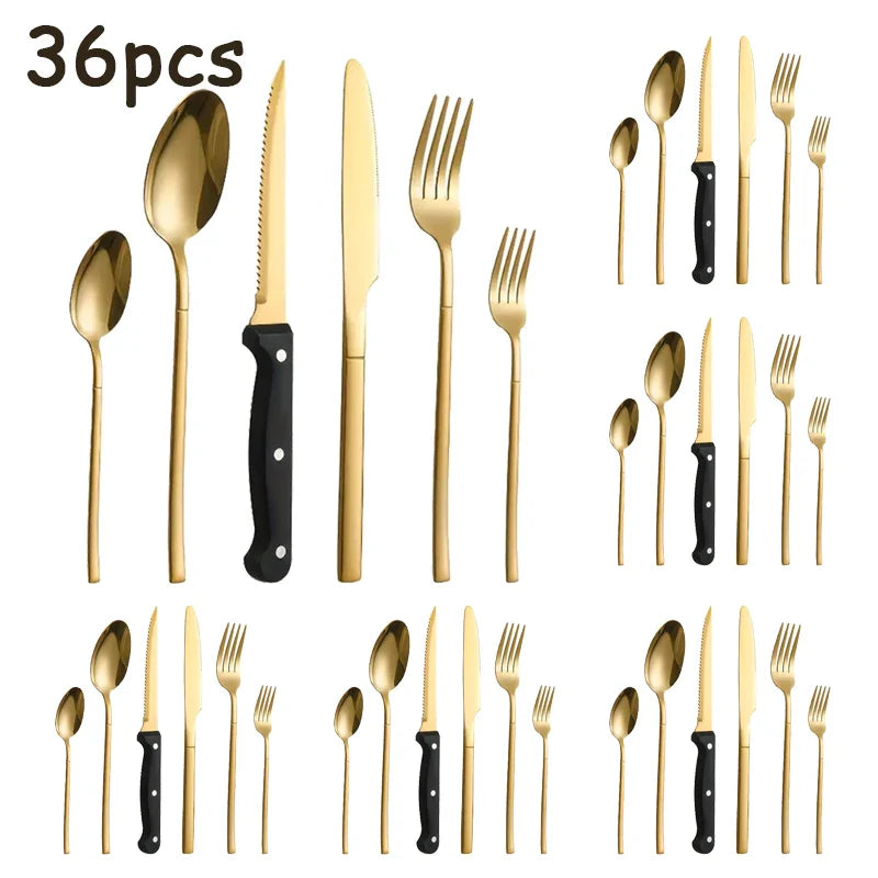 Axyaa Stainless Steel Tableware Set, 48pcs, Dishwasher Safe, Steak Knife, Classic Design