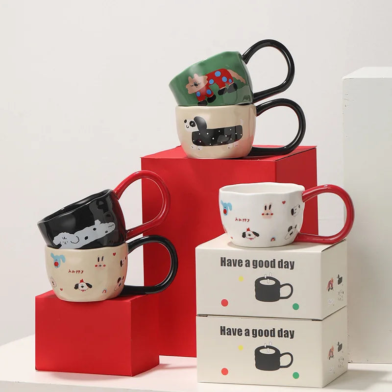Axya Irregular Cartoon Ceramic Mug with Large Handle for Coffee & Tea