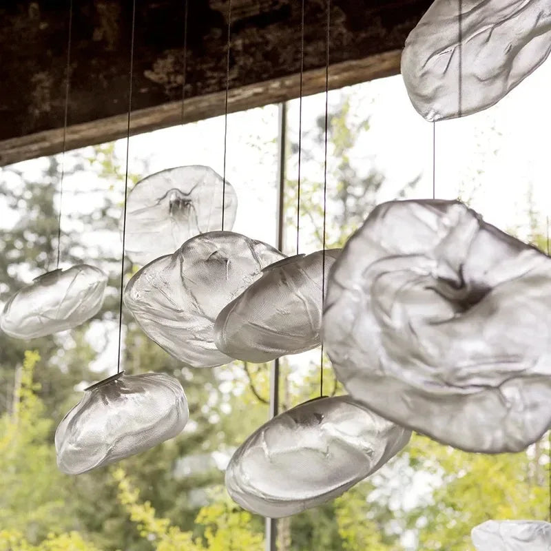 Axyaa Glass LED Pendant Light: Modern Cloud Design Hanging Lamp for Dining Room