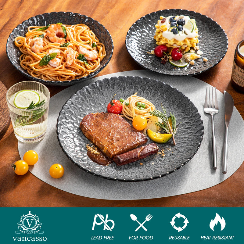 Axya Chrys Grey Ceramic Dinnerware Set for 6/12, Service for 12/24 Piece