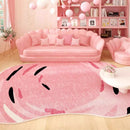 Axyaa Irregular Pink Fluffy Rug Flowers Printed High End Soft Floor Mat