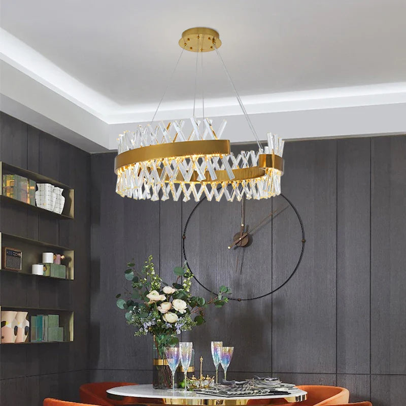 Axyaa Modern Luxury Crystal Chandelier, LED Pendant Lighting for Hotel and Living Room