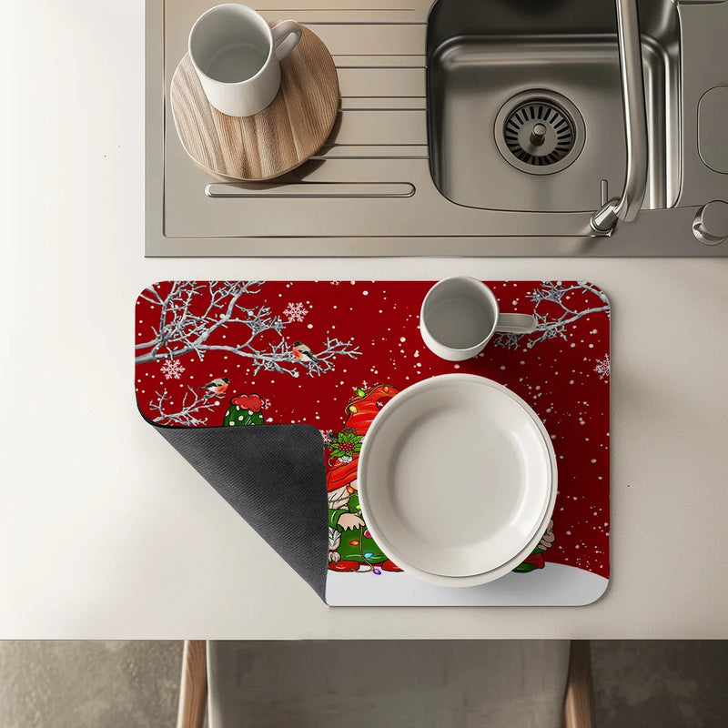 Axyaa Christmas Dwarf Draining Mat: Absorbent, Anti-slip, Quick Dry Kitchen & Bathroom Pad
